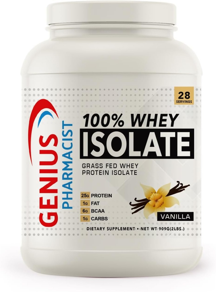 100% WHEY Isoleer Vanille - 2 lb (909 Gram) - 28 Servers