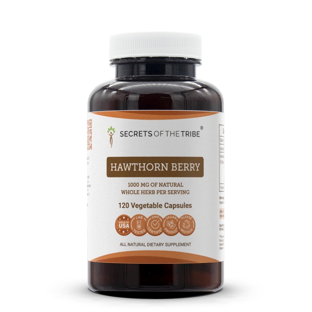 Geheimen van de Tribe Hawthorn Berry Capsules 1000 mg Hawthorn (Crataegus spp.) Gedroogde Berry, Cardio Support Supplement (120 capsules)