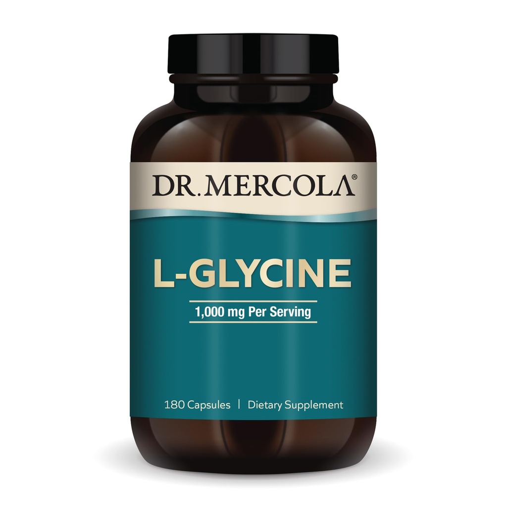 Dr. Mercola L-Glycine - Aids Production of Glutathion & Collageen - Supports Heart, Brain, Digestion, Metabolic & Immune Health - Non-GMO, Gluten-Free & Soy-Free - 180 Capsules (90 porties)