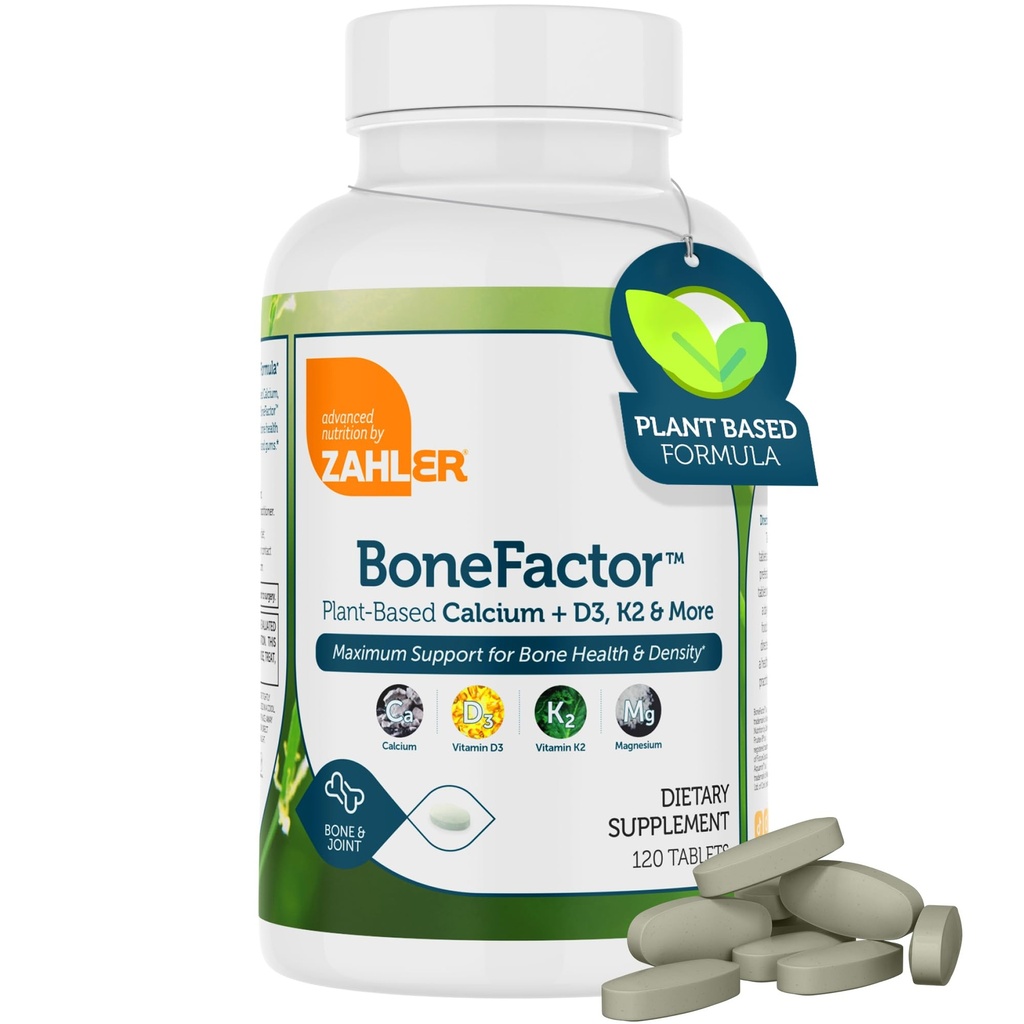 Zahler Bonefactor, Bone Strength Supplement met Calcium, Vitamine D, Vitamine K en Magnesium, Gecertificeerde Kosher, 120 tabletten