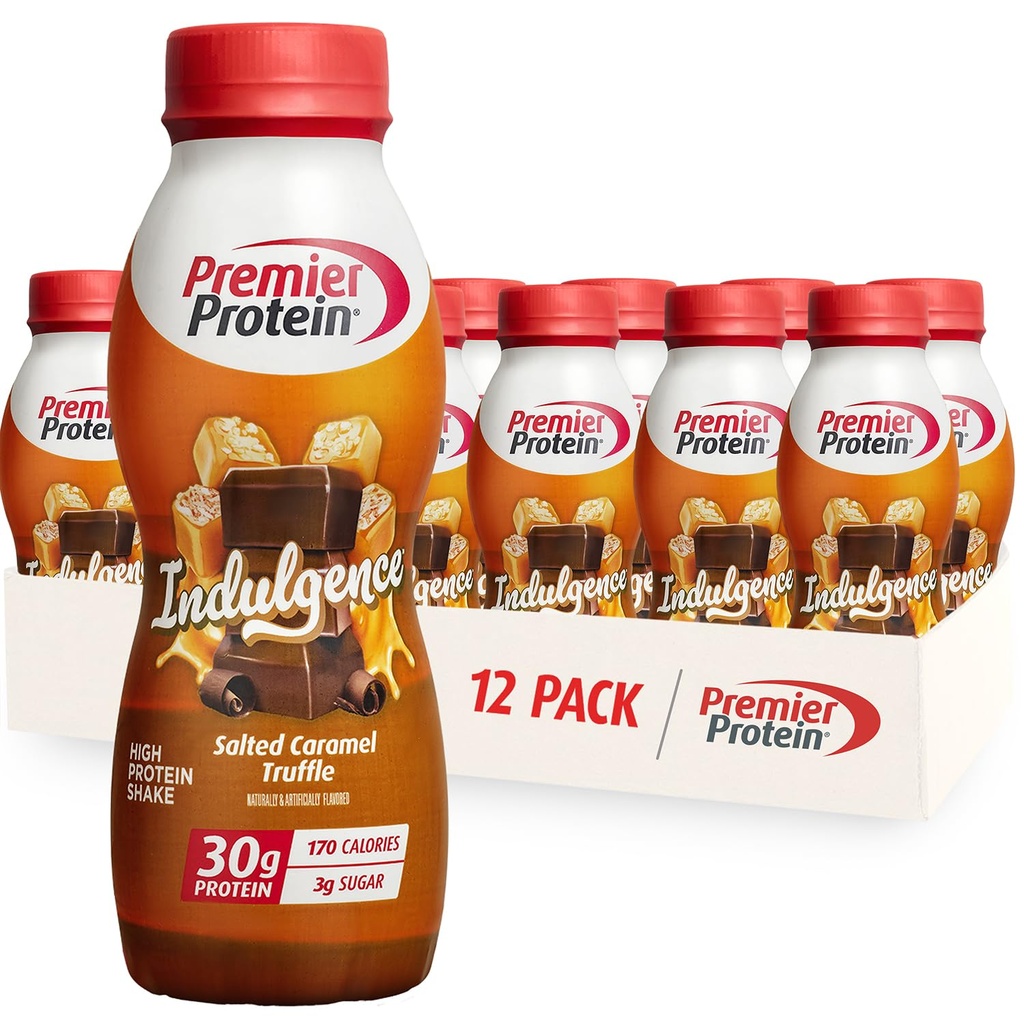 Premier Proteine Indulgence Proteïne Shake, 30g Proteïne, 3g Suiker, Gezouten Caramel Truffel, 11.5 fl oz, Verpakking van 12
