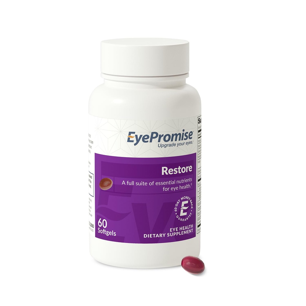 Supplément santé EyePromise Restore - 60 Softgels, 30 jours d'approvisionnement - Supplément Omega 3 avec Zeaxanthin, Lutéine, Huile de poisson, EPA, DHA et vitamines pour la santé des yeux