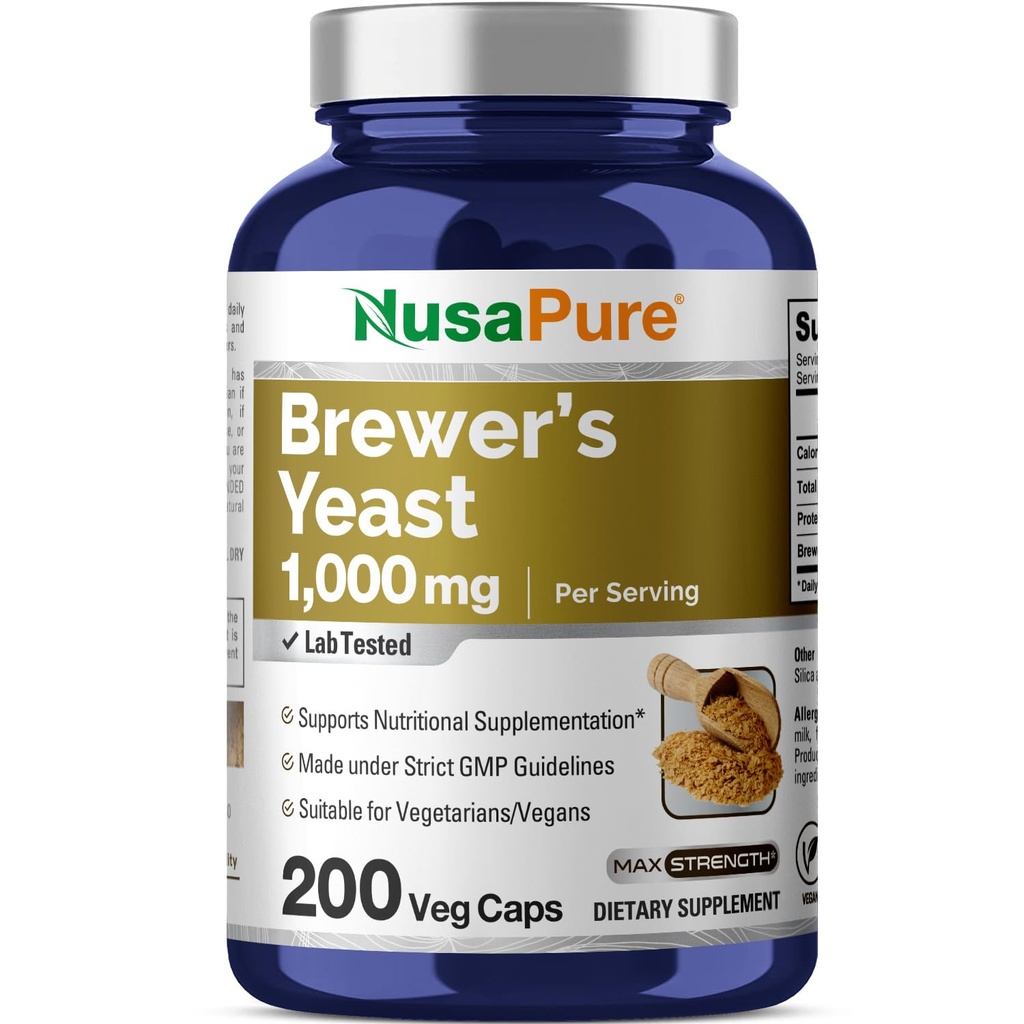 NusaPure Brewers Gist 1000mg 200 Vegetarische Caps (Non-GMO, Veganist)