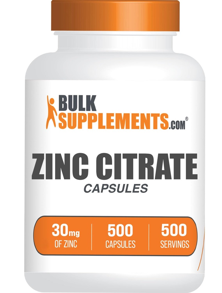 BulkSupplements.com Zink Citroen Capsules - Zink Supplementen, Glutenvrij - 30mg per portie, 1 Capsule per portie, 500 Telling (Pack of 1)