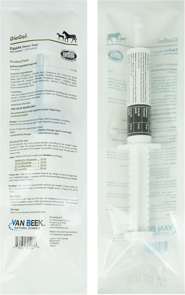 DiaGel for Equine - Orally Disposated Gel voor Occasional Losse Stools and Digestive Upsset - Natural Horse Products - Van Beek Natural Science