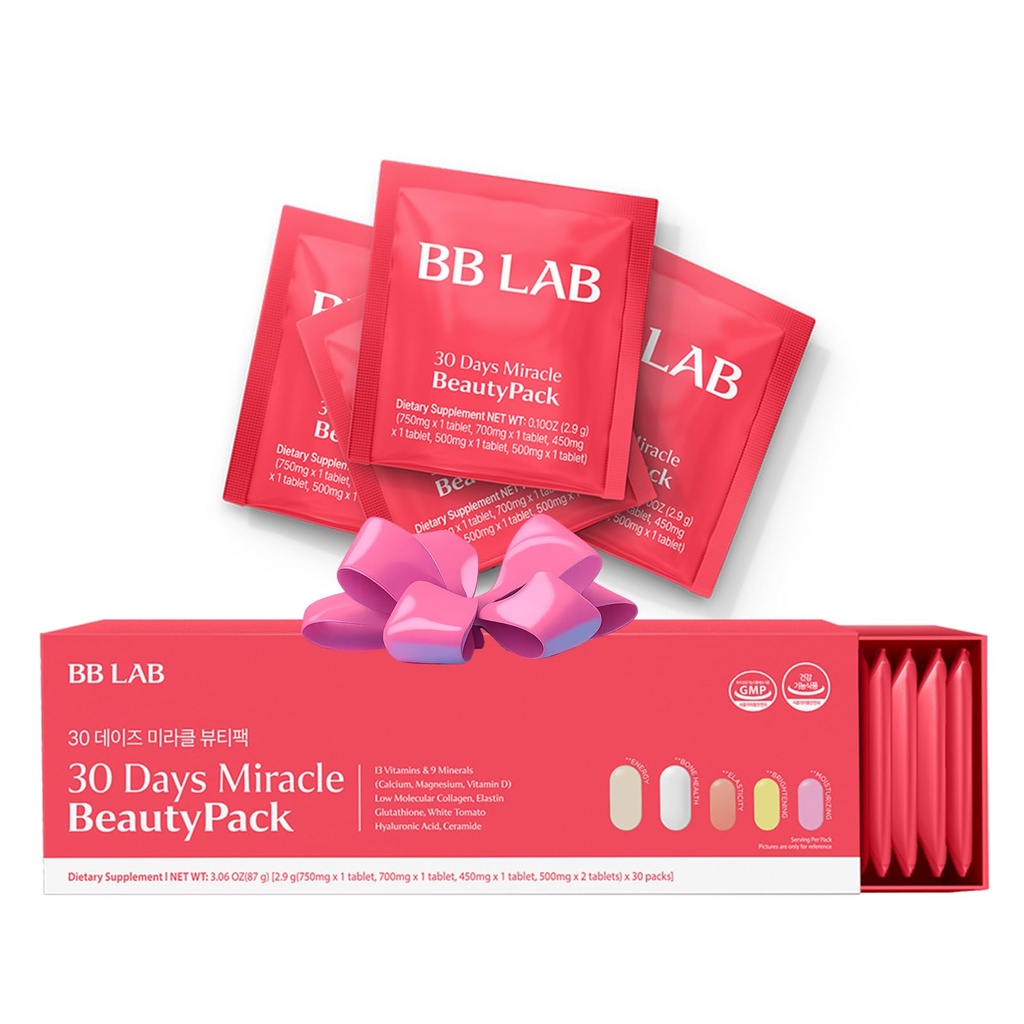 BB LAB 30 dagen Miracle Beauty All-in-one Pack, Low Molecular Collageen, Elastine, Glutathion, Ceramide, Hyaluronzuur, Multivitaminen & Mineralen, Calcium, Magnesium, Vitamine D