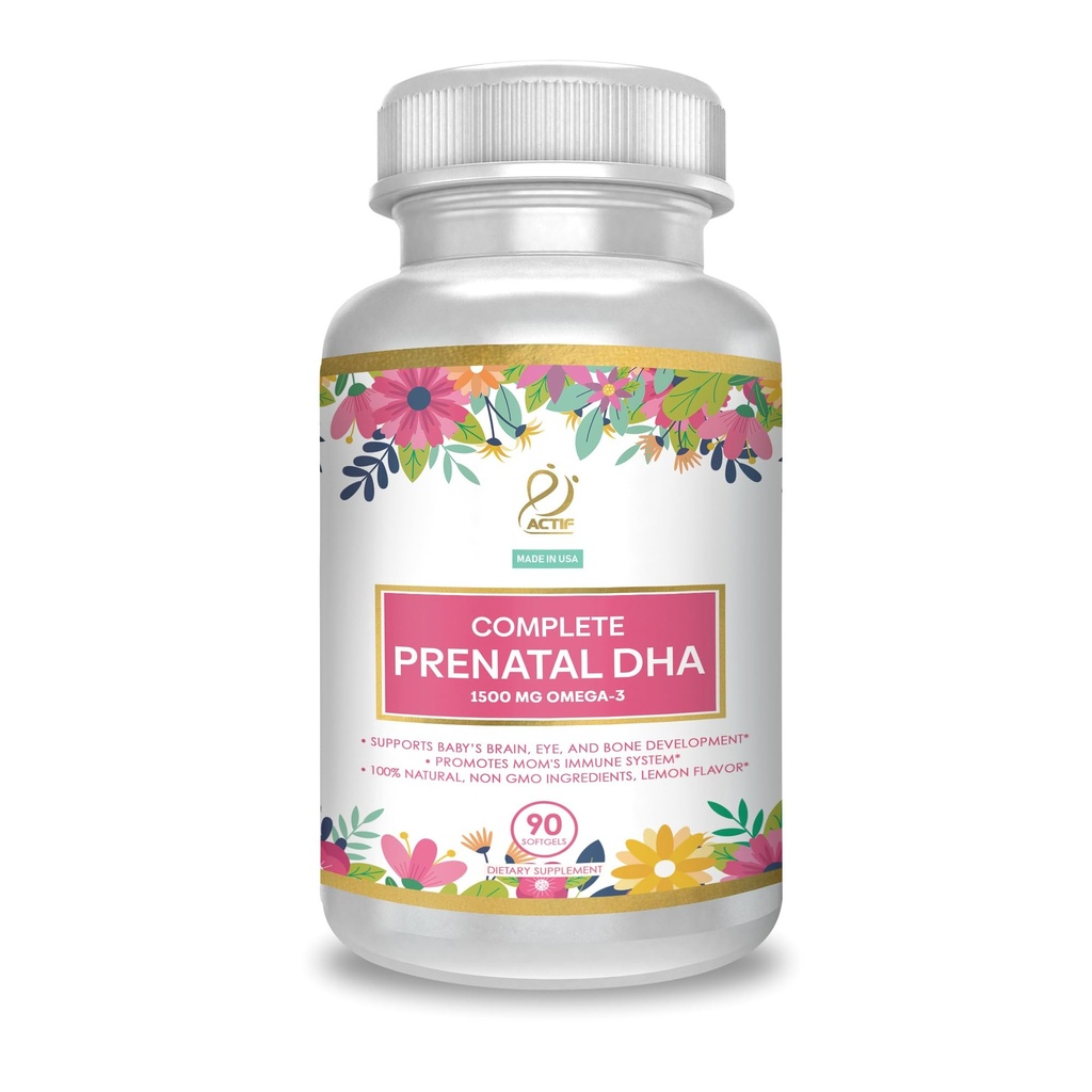 ACTIF Complete Prenatale DHA met 1500mg Omega-3, 100% Natural, Organic DHA, EPA, niet-GMO, 90 Tel.