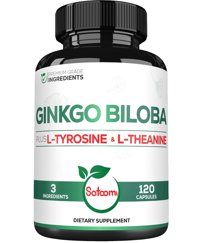 1000mg Ginkgo Biloba supplementen met L-tyrosine, L-Theanine - 120 capsules voor 2-maands levering - Ondersteuning focus, Mermory functie, Brain Health & Vision kwaliteit