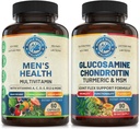 Heren Dagelijkse Multivitaminen & Geavanceerde Gezamenlijke Ondersteuning Bundle (Eén Fles Elke). Ondersteunt samen Holistische Wellness, Boosted Energy en Joint Health. USA Made.