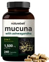 Mucuna Pruriens Capsules, Triple Strength 1500mg Per Serving, 2 in 1 Formula, Gemaakt met Mucuna en Ashwagandha, 240 Capsules, Potent Seed Extract, Positieve Mood, Ontspanning en Herstel Ondersteuning