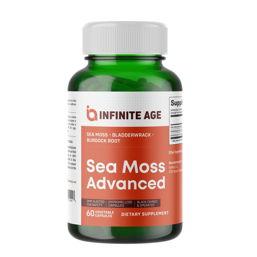 INFINITE AGE 1250mg Sea Moss Advanced Superfood Capsules, 60 Count - High-Potency, Vegan, Made in The USA - Irish Seamoss, Bladderwrack, Burdock Root - Overall Health, Immunity Support