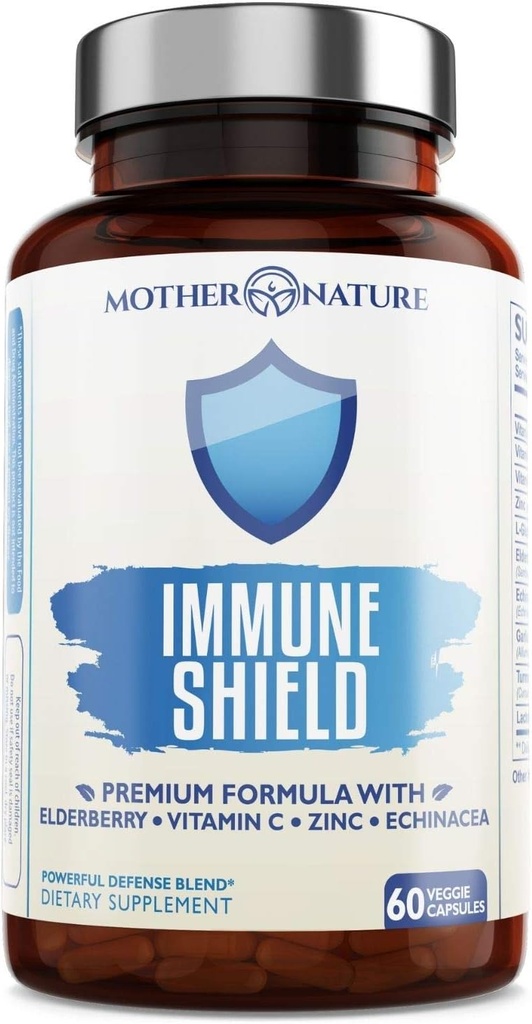 Geavanceerde 7-in-1 Immuun Ondersteuning Supplement voor Allergieën - Vlierbes, Vitamine C, Zink, en meer - Boost Immuniteit bij volwassenen en kinderen (60 Vegan Capsules)