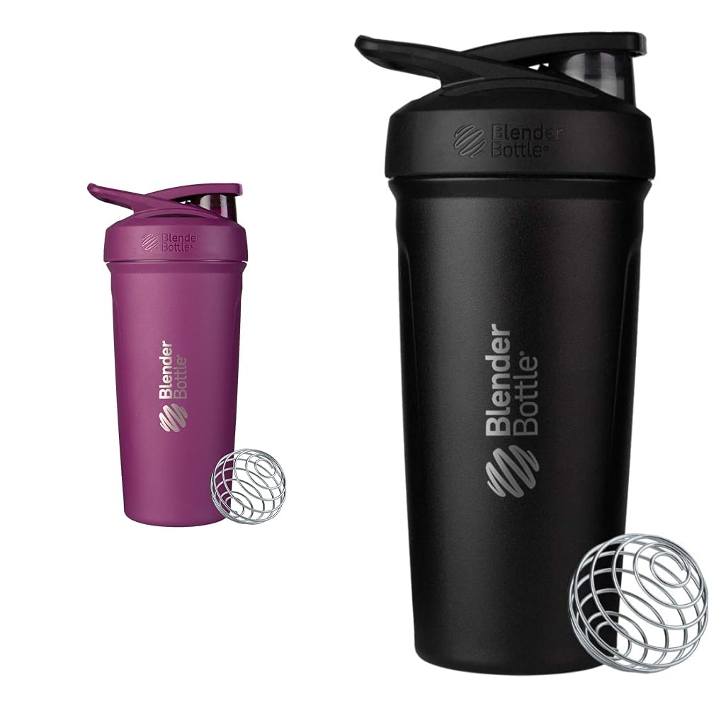 MélangeurBottle 24-Ounce en acier inoxydable tasses Shaker avec fouet, prune et noir