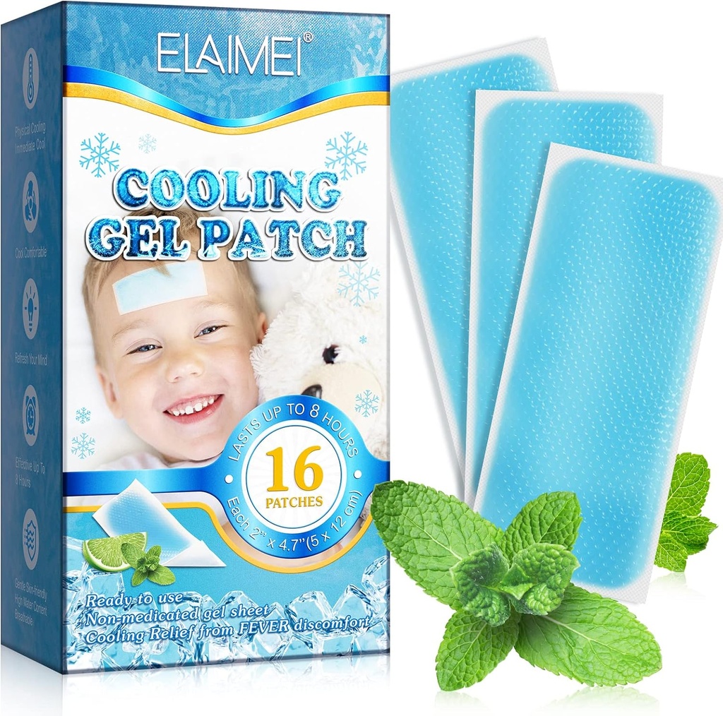 16 Vellen Koorts Patches voor kinderen - Hete Weer Koelende Gel Patches voor volwassenen - Hoofdpijn Patches - Voorhoofd Koorts Cool Pads