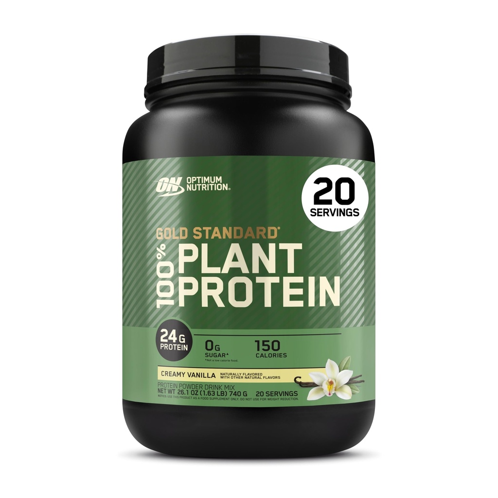 Optimale voeding Goudstandaard 100% plantaardige eiwitpoeder, glutenvrij, veganistisch eiwit voor spierondersteuning en herstel met Aminozuren - Romige Vanille, 20 porties (Verpakking mei Vary)