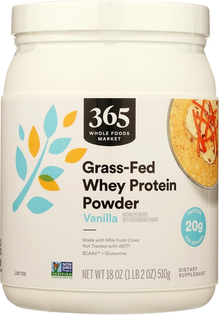 365 door Whole Foods Market, Grass-Fed Wei Proteïnepoeder, Vanille smaak, 18 Ounce