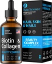 Liquid Collagen & Biotin Supplements for Hair Growth - Biotin 10000mcg Collagen Peptides 20000mcg Drops - Hair Vitamins for Hair Loss for Women & Men, Skin and Nail Strengthener - Made in USA, 2 floz