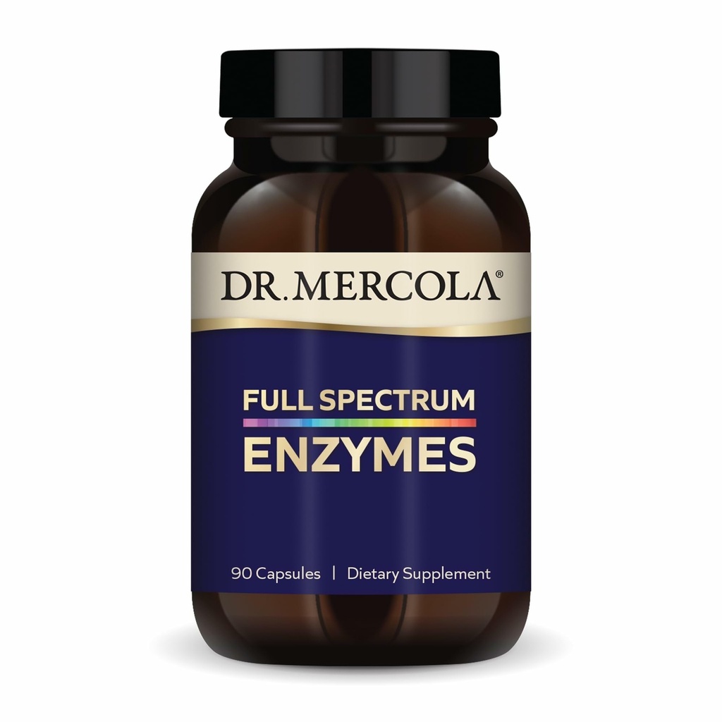 Dr. Mercola Full Spectrum Enzymes - 22 Verschillende enzymen - Ondersteunt spijsverterings- en immuungezondheid - Helpt Digest Koolhydraten, vetten, eiwitten en vezels - Non-GMO, Glutenvrije & sojavrije - 90 capsules
