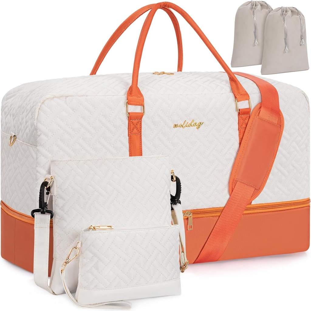 Weekendtas voor vrouwen, 5 stuks Set Carry on Overnight Bag, 23" Travel Duffel Bag met Waterdichte Schoen Compartiment