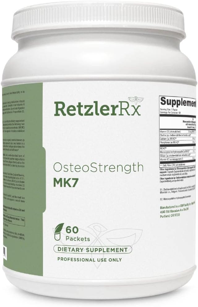 RetzlerRx® OsteoStrengte MK-7 - Advanced Bone Health Supplement - 60 Packets - MCHC (Ossopan 1100TM), Vitamine D3, Vitamine K2, ch-OSA® - Ondersteunt botdichtheid en sterkte