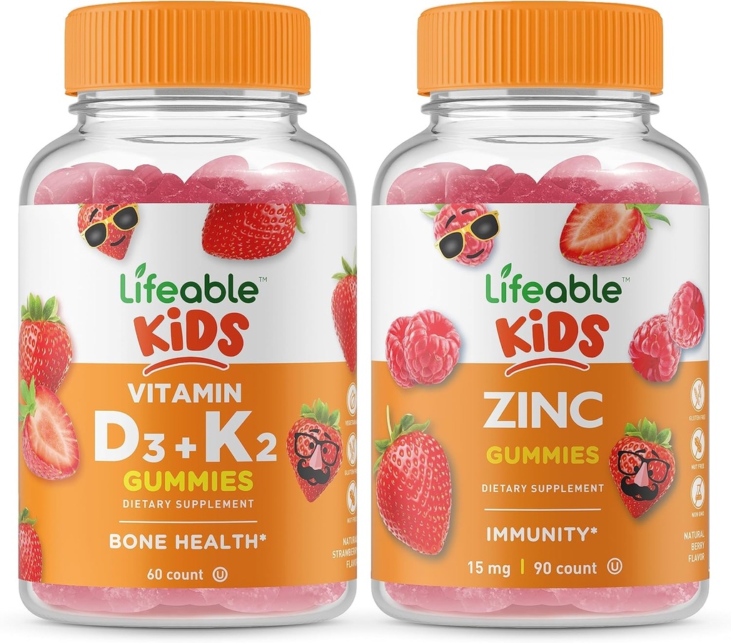 Levensbaar Vitamine D3 + Vitamine K2 Kids + Zink Kids, Gummies Bundle - Grote Proeverij, Vitamine Supplement, Glutenvrij, GGO-vrij, Kauwbare Gummy