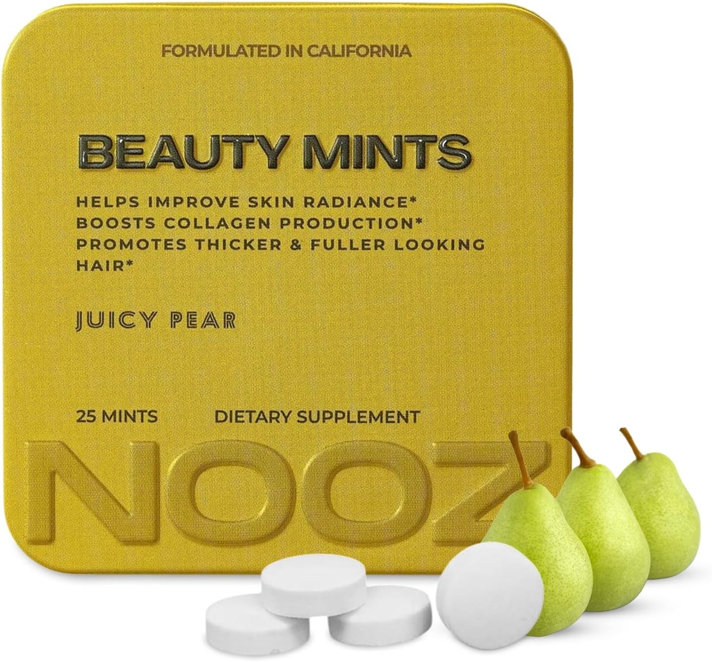 NOOZ Beauty Mints - Sugar-Free Biotin Mint for Glowing Skin, Healthy Hair & Strong Nails - Juicy Pear Flavor 