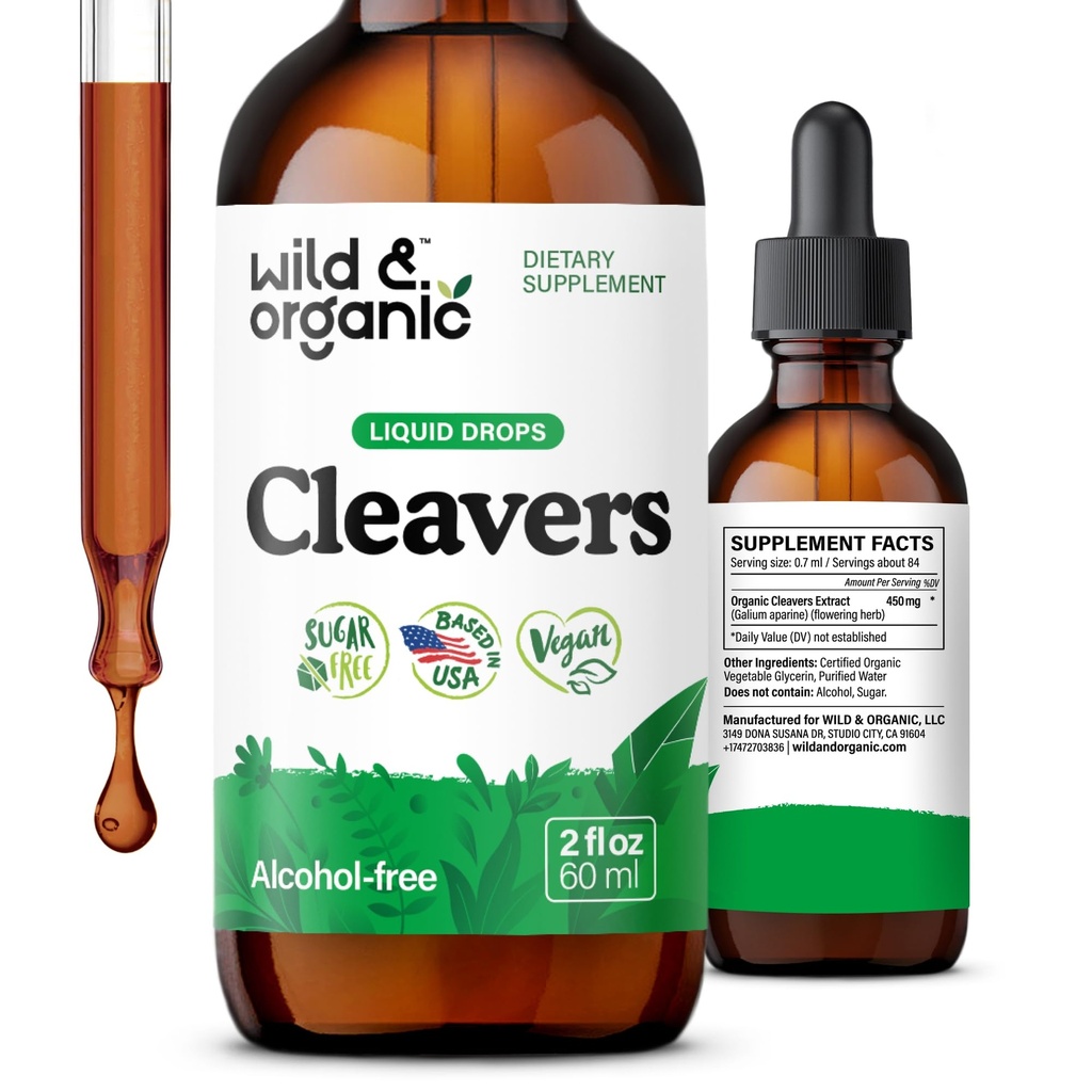 Teinture de cleavers sauvages et biologiques - Détox naturel gouttes avec cleavers Feuille - supplément d'extrait d'herbes aparines de galium - végétalien, sans sucre et sans alcool - 2 fl oz