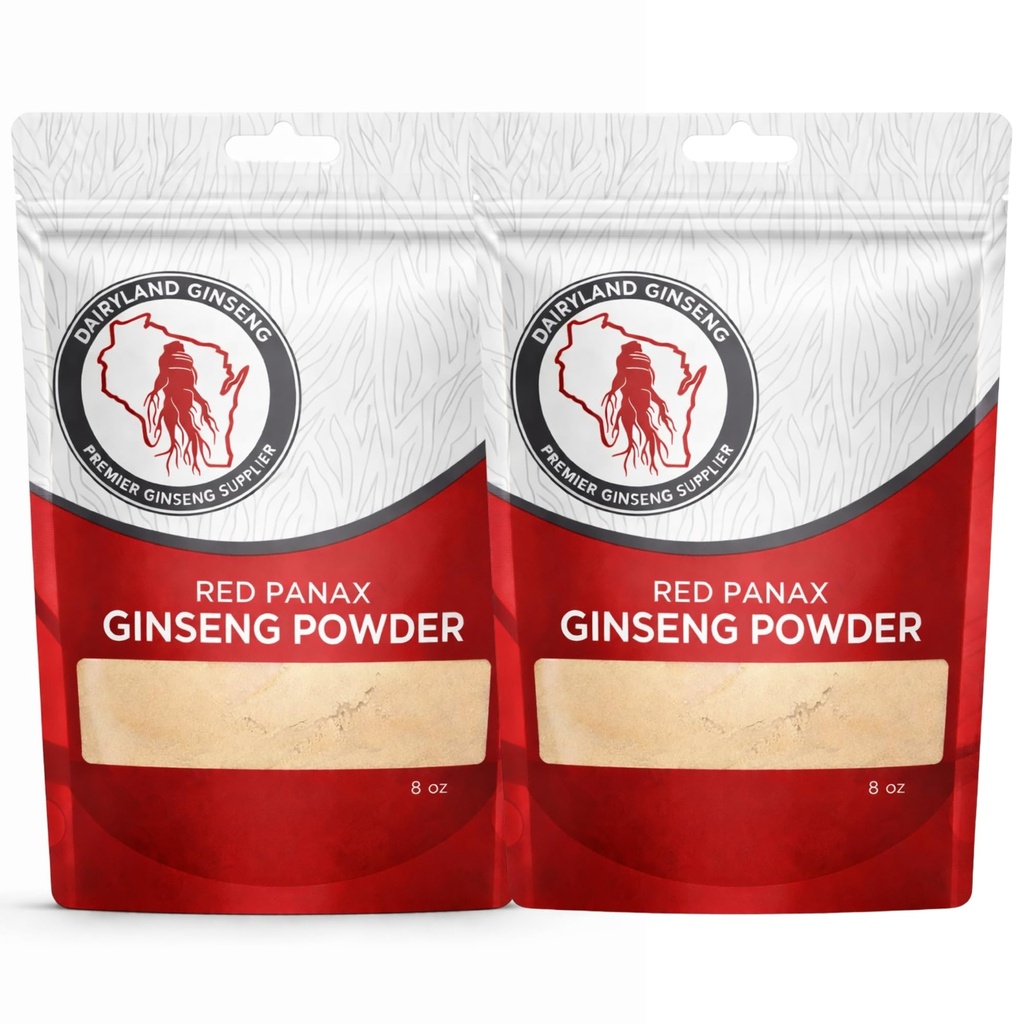 Red Panax Ginseng Powder with Natural Ginsenosides (16 oz)- Ondersteunt gezonde energie, vitaliteit, Mood en meer, Korean Panax Ginseng Root Powder for Smoothies, Coffee or Drinks (2 Packs)