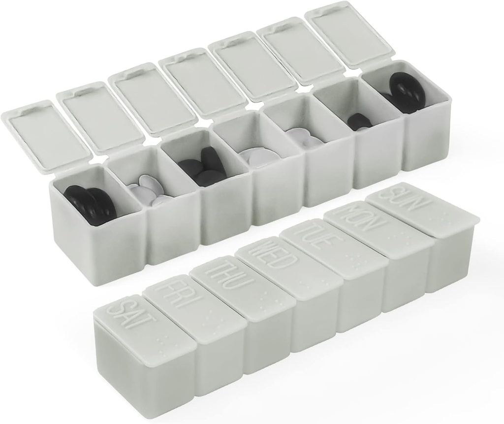 Weekly Small Pill Organizer, 7 dagen pil geval, Dagelijkse Vitamine Case Medicine Box, Pill Containers voor Medicine Supplementen Visolie(2Pcs,Grijs)