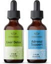 HERBAMAMA Kit de gouttes liquides à base de plantes - Ensemble de complexe de désintoxication du foie 4 fl oz & gouttes de soutien adrénal 2 fl oz - végétalien, non-OGM, sans sucre et sans alcool - 2 pack