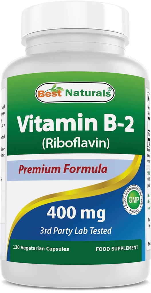 Best Naturals Vitamine B2 (Riboflavine) 400mg - Migraine Relief - Veggie Capsules - Conezyme Precursor - 120 Tel.