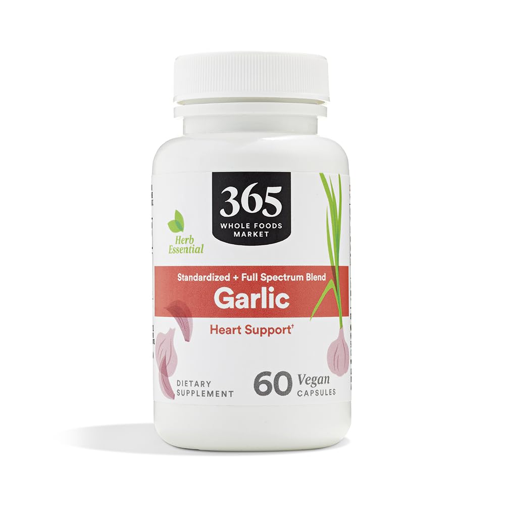 365 par Marché des aliments entiers, supplément alimentaire à l'ail, capsules véganes, soutient la santé cardiaque, 60 comte