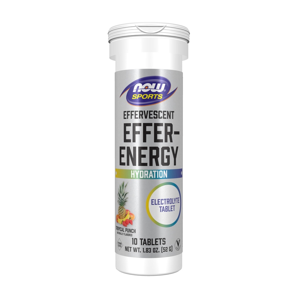 MAINTENANT Foods Sports Nutrition, effervescent Effer-Energy, supplément électrolyte, énergie*/ Recovery*, punch tropical, 10 comprimés