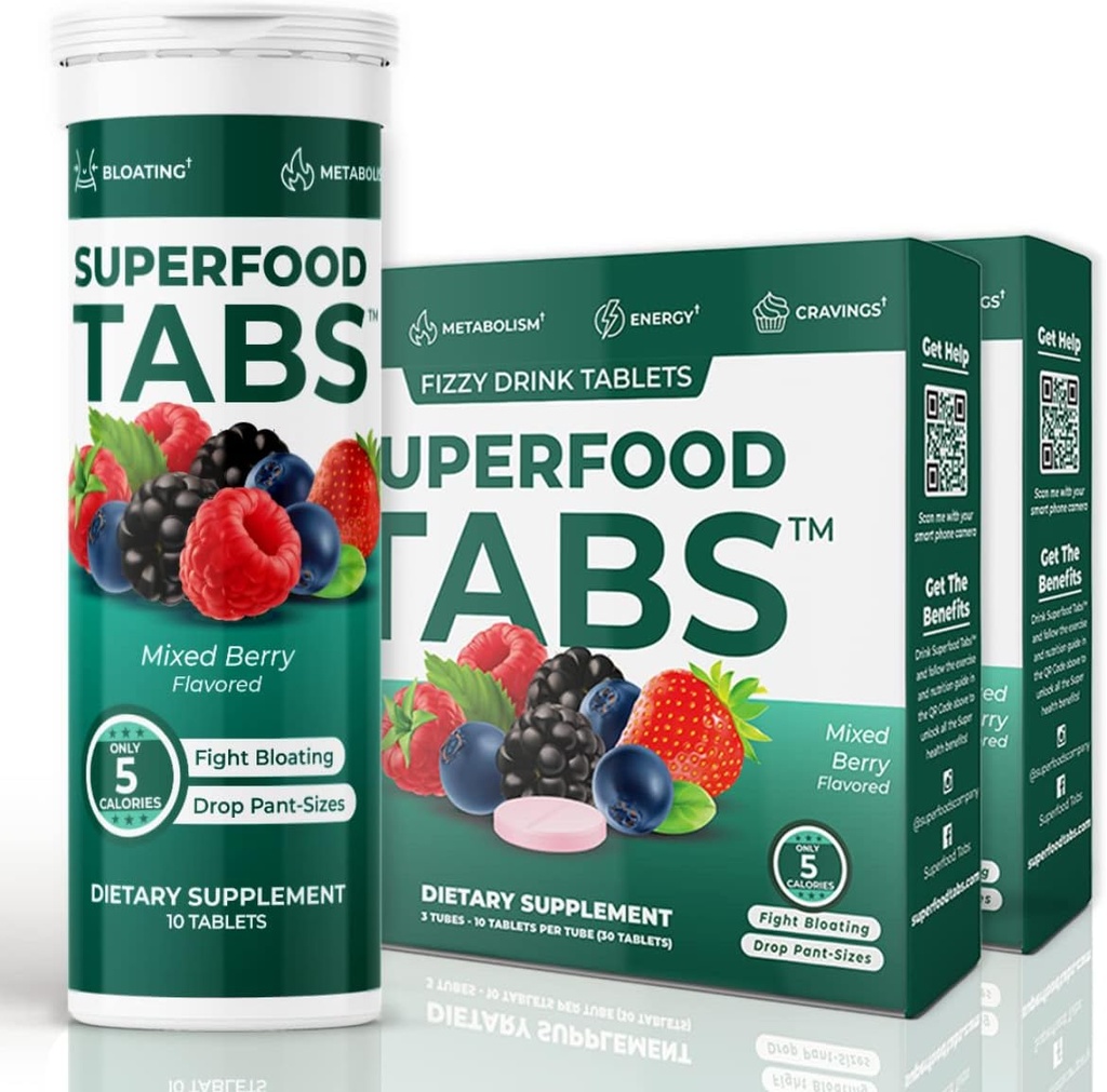 Superfood Tabs Superfoods Company Detox Cleanse Drink - Voedingssupplement voor vrouwen en mannen - Ondersteuning Gezond gewicht, spijsverterings-gezondheid, hunkeren & Bloating Relief - Mixed Berry Flavor [60 tabletten]