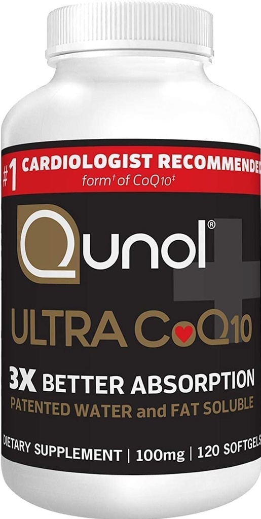 Qunol CoQ10 100mg Softgels, Ultra 3x Better Absorptie Co-enzym Q10 Supplementen - Antioxidant Supplement voor Bloedvat- en Hartgezondheid en Energieproductie - 4 maanden Levering - 120 Tel.