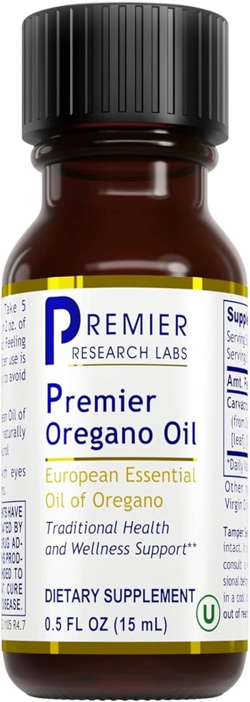 Premier Research Labs Premier Oregano Oil - Olie van Oregano Drops met Carvacrol, Eetbare Oregano essentiële olie Supplement voor Immune & Gut Health - 0,5 Fl Oz