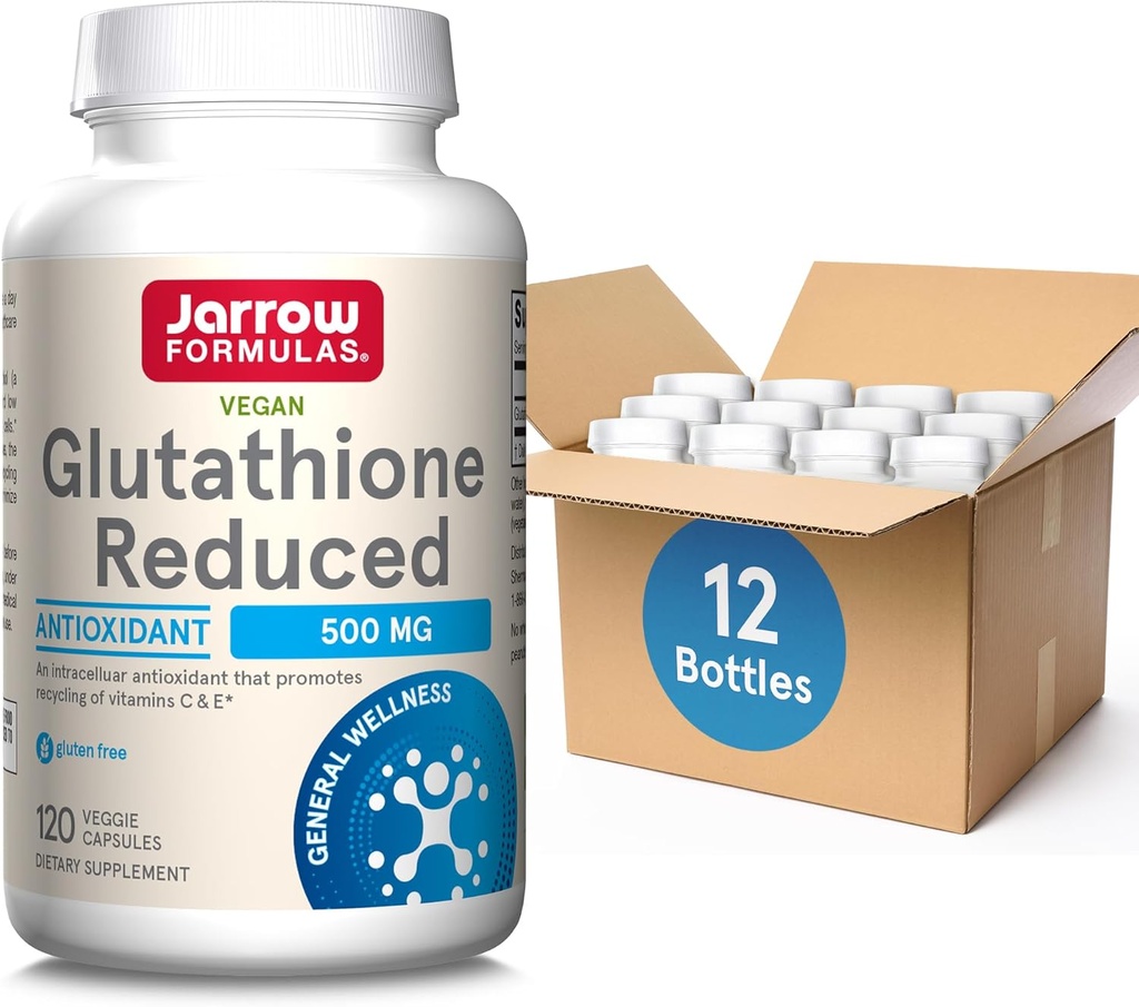 Jarrow Formulas Glutathion Reduced 500 mg- 120 Veggie Capsules- Intracellulair Antioxidant- Kwaliteit Glutathion Supplementen- Ondersteunt Recycling van vitamine C & E- Non-GMO- Glutenvrij- Veganistisch, 12 Packs