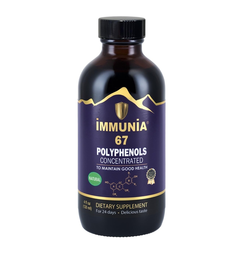 Immunia 67 Polyfenolen - Vlierbessenconcentraat en antioxidanten. Premium Antioxidant Supplement met 67 Polyfenolen (Anthocyanen, Quercetin, Resveratrol, enz.) 24-dagen levering per fles (1-verpakking)