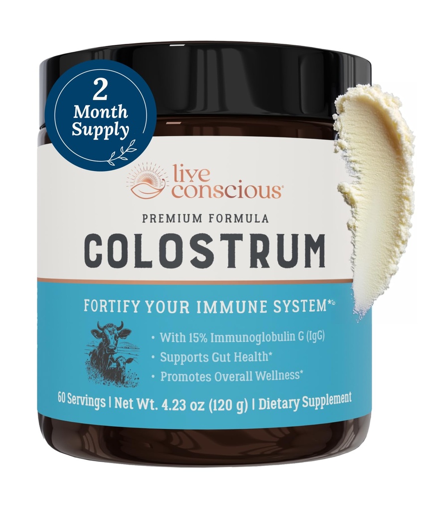Live Conscious Colostrum Powder - Grass Fed Colostrum Supplement met Lactoferrine voor ijzer Absorptie - Bovine Colostrum een Immuun Systeem Supplement