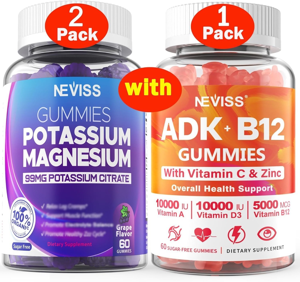 2Pack Kalium Magnesium + 1Pack Vitamine ADK met B12 Gummies