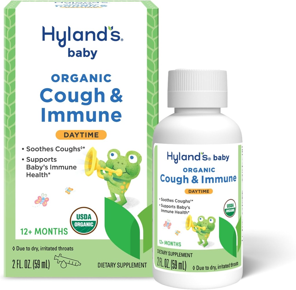 Hyland's Baby Biologische Hoest Siroop en Immune Ondersteuning met Agave, Vlierbessen en Granaatappel, Soothes Hoest, en Ondersteunt Immuniteit, Overdag, 2 Fl. Oz.