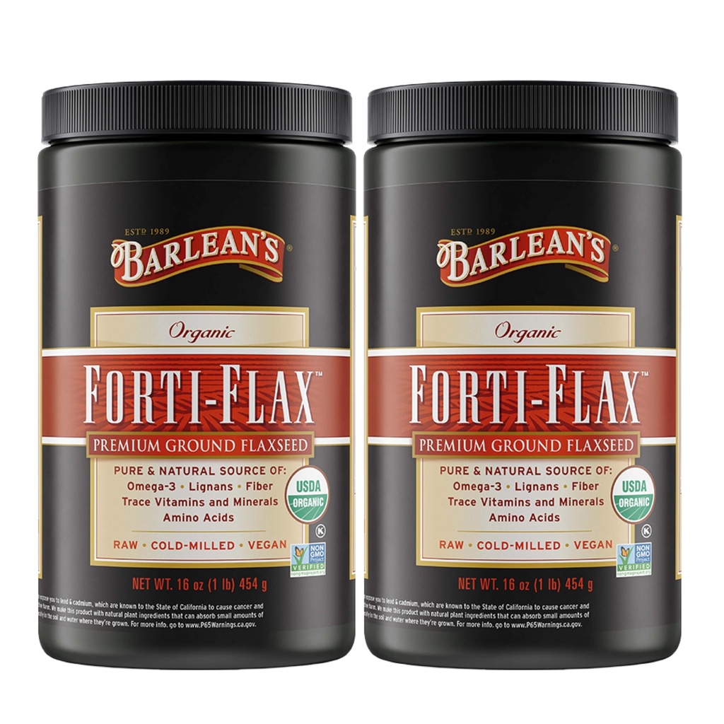 Barleans Forti-Flax Biologische Vlaszaad, Grond Hele Rauwe Zaden, Omega-3 Supplement met Lignans en Dieetvezel, Bulk Ground Vlas Zaad, 16 oz, 2 Pack