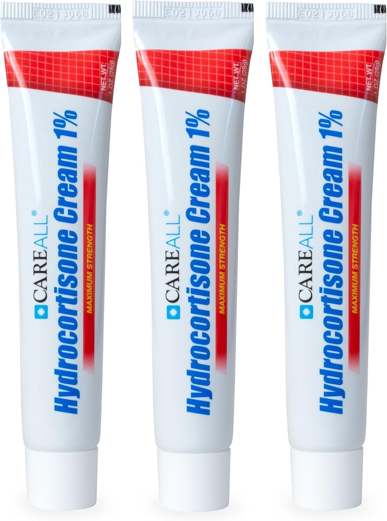 CareAlle Hydrocortison 1%, 1oz Tube (verpakking van 3), Maximale sterkte Anti-Itch Cream, Verlichting van jeuk en roodheid van Bugbites, Eczema, psoriasis, Poison Ivy, Oak en Sumac