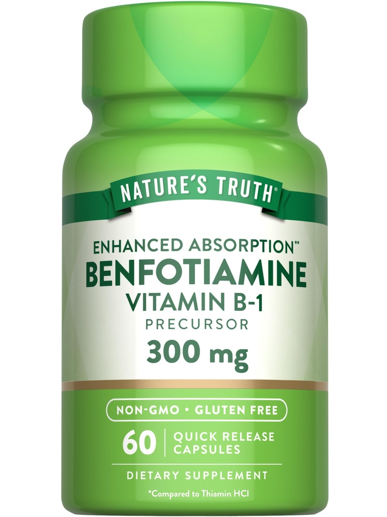 Nature's Truth Benfotiamine | 300mg | 60 Count | Non-GMO and Gluten Free Supplement | Vitamin B1 Precursor