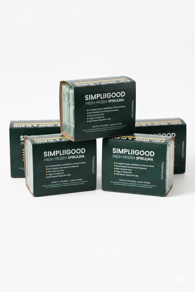 Bevroren Spirulina Premium Superfood voor volwassenen & tieners Nutrient-Rich Gemakkelijk te gebruiken Bevroren Spirulina 12 Trays Bevat 10 kubusjes in elke verpakking. 2 Kubus = 28g (één Serving)