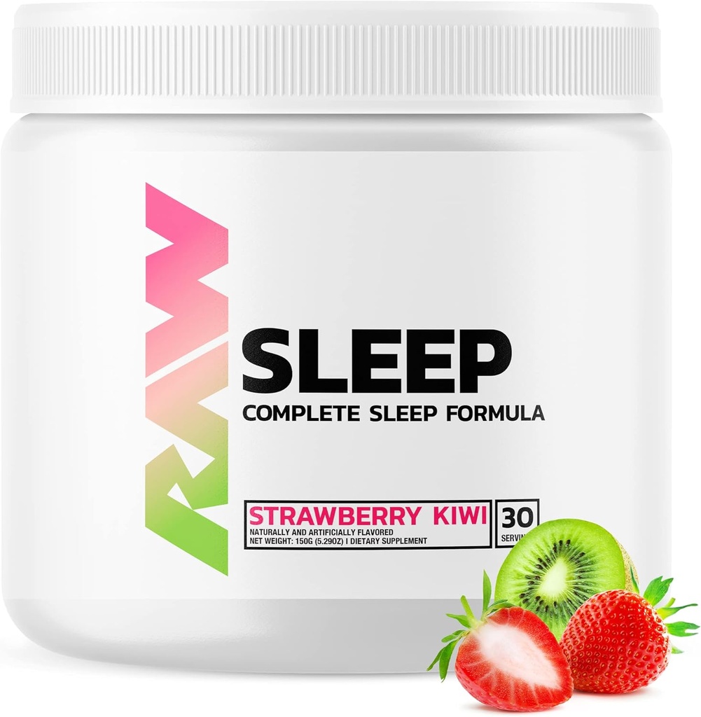 RAW Natural Sleep Aid Supplement - Relaxation Enhancer & Mood Support with Melatonine, Magnesium, Zink, L-Tryptofaan & Citroen Balm Extract to Relax & Calm The Mind & Body - 30 Servings, Aardbei Kiwi