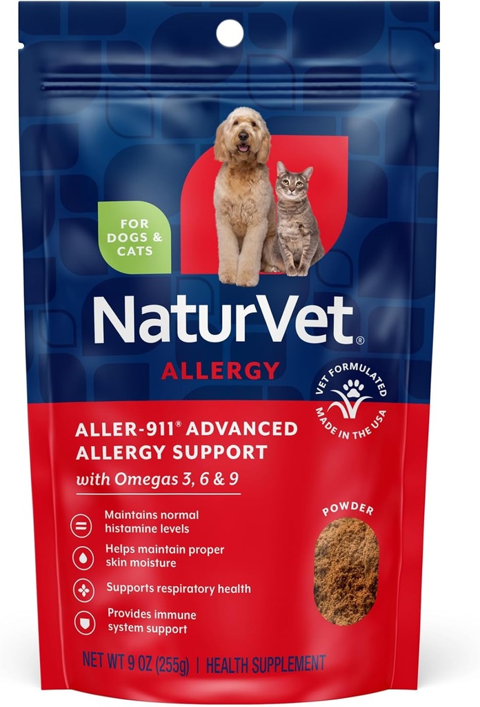 NaturVet Aller-911 Advanced Allergy Aid Formula Powder Plus Antioxidanten voor honden en katten, 9 oz Powder, Made in The USA