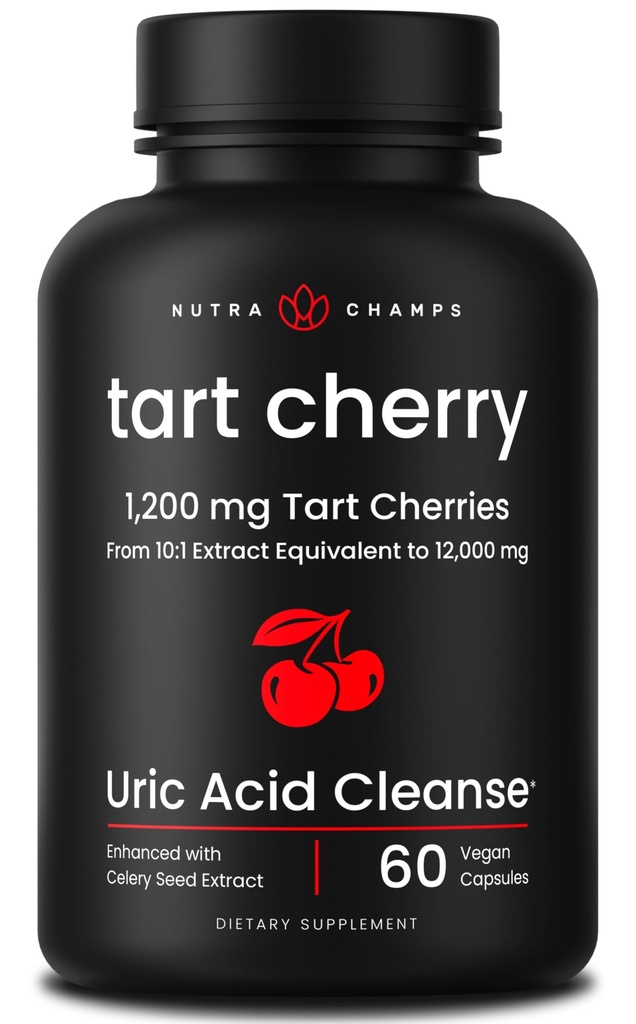 Biologische Tart Cherry Extract Capsules 12.000mg - Gemaakt van Montmorency Tart Cherry Concentrate, Selderij Zaad & bosbes - Uric Acid Cleanse & Joint Support - Vegan Capsules