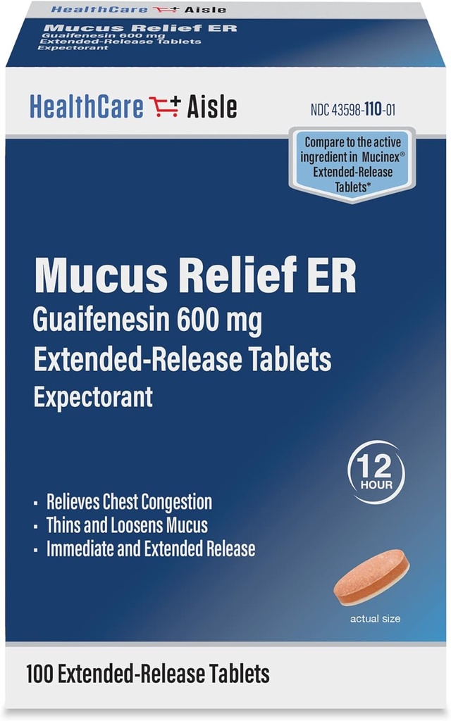 HemoglobineAisle Guaifenesin 600 mg Extended Release - 100 tabletten - Mucus Relief Expector for Chest Congestie Relief