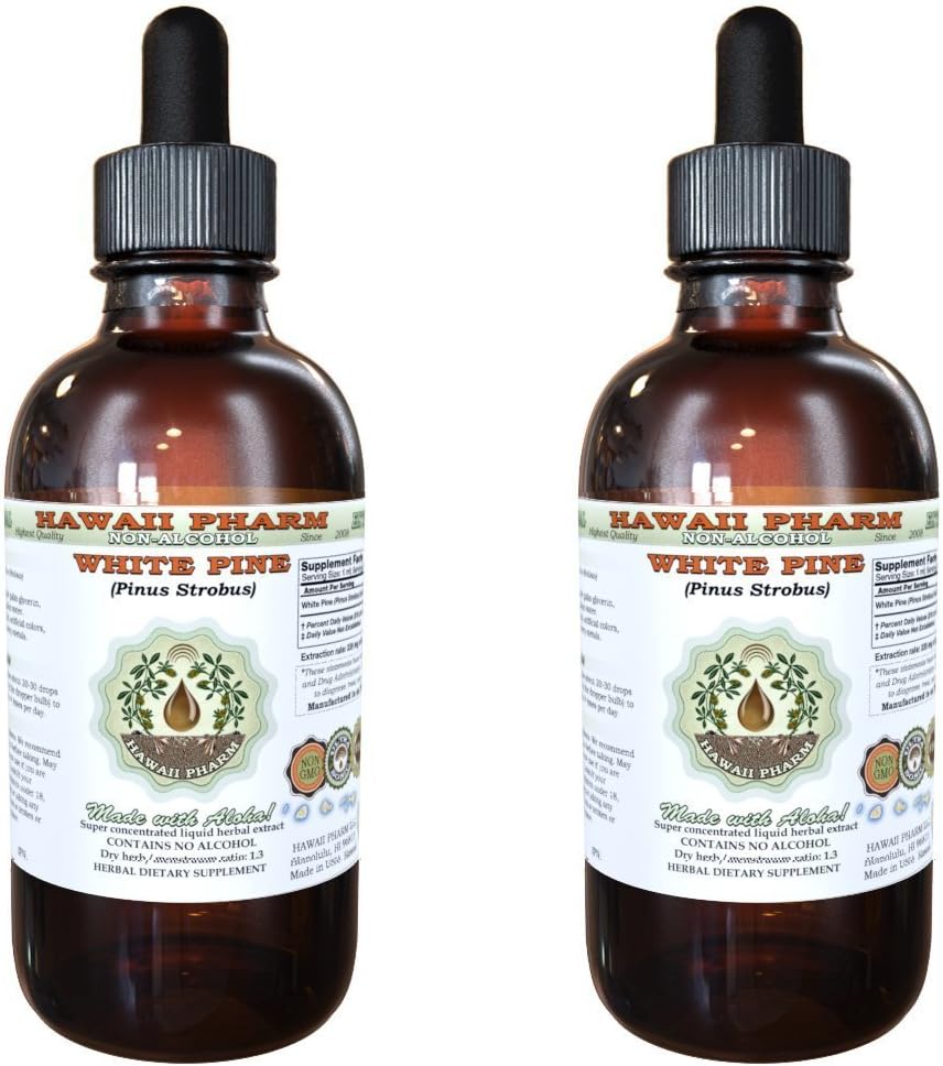 White Pine Alcohol-Free Liquid Extract, White Pine (Pinus Strobus) Gedroogde Bark Glycerite Natural Herbal Supplement, Hawaii Pharm, USA 2x2 fl.oz